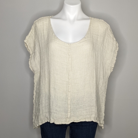 Flax Sweaters - FLAX cream off white woven lagenlook linen sweater L